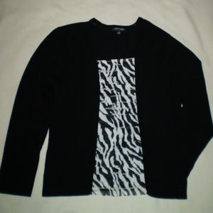 SIZE: MED.~BLACK SWEATER/CHIFFON RUFFLES~NEW